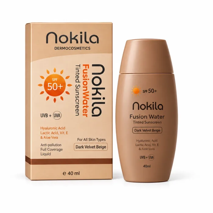 فلویید ضدآفتاب رنگی فیوژن واتر نوکیلا SPF 50+ بژ مخملی تیره مناسب انواع پوست