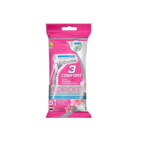 خودتراش زنانه سه‌ لبه صابون‌دار آدرویت مدل Comfort بسته 5 عددی