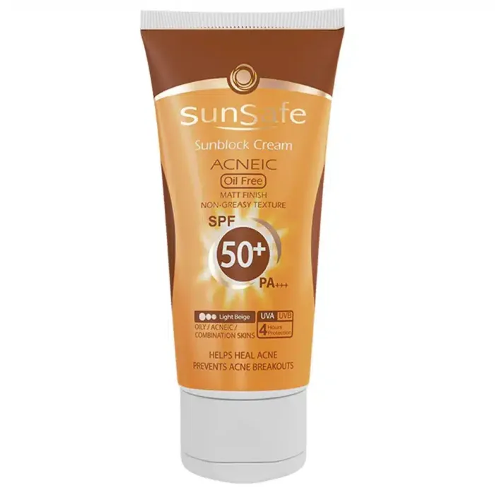 کرم ضدآفتاب رنگی و فاقد چربی سان‌سیف SPF50+ بژ روشن